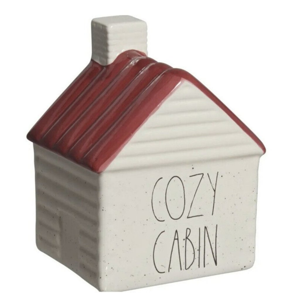 NEW Rae Dunn Cozy Cabin Ceramic Log Cabin Mountain Decor Burgundy Wine Chimney